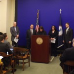 Policy Director Victoria Bragunier speaks at the press conference introducing the bill to end converion therapy